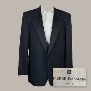 Pierre Balmain Tuxedo Jacket Blazer Mens 44L Solid Black One‎ Button Wool